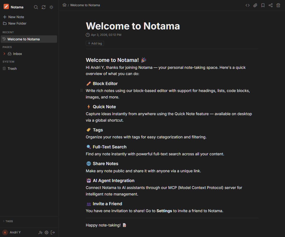 Notama app screenshot